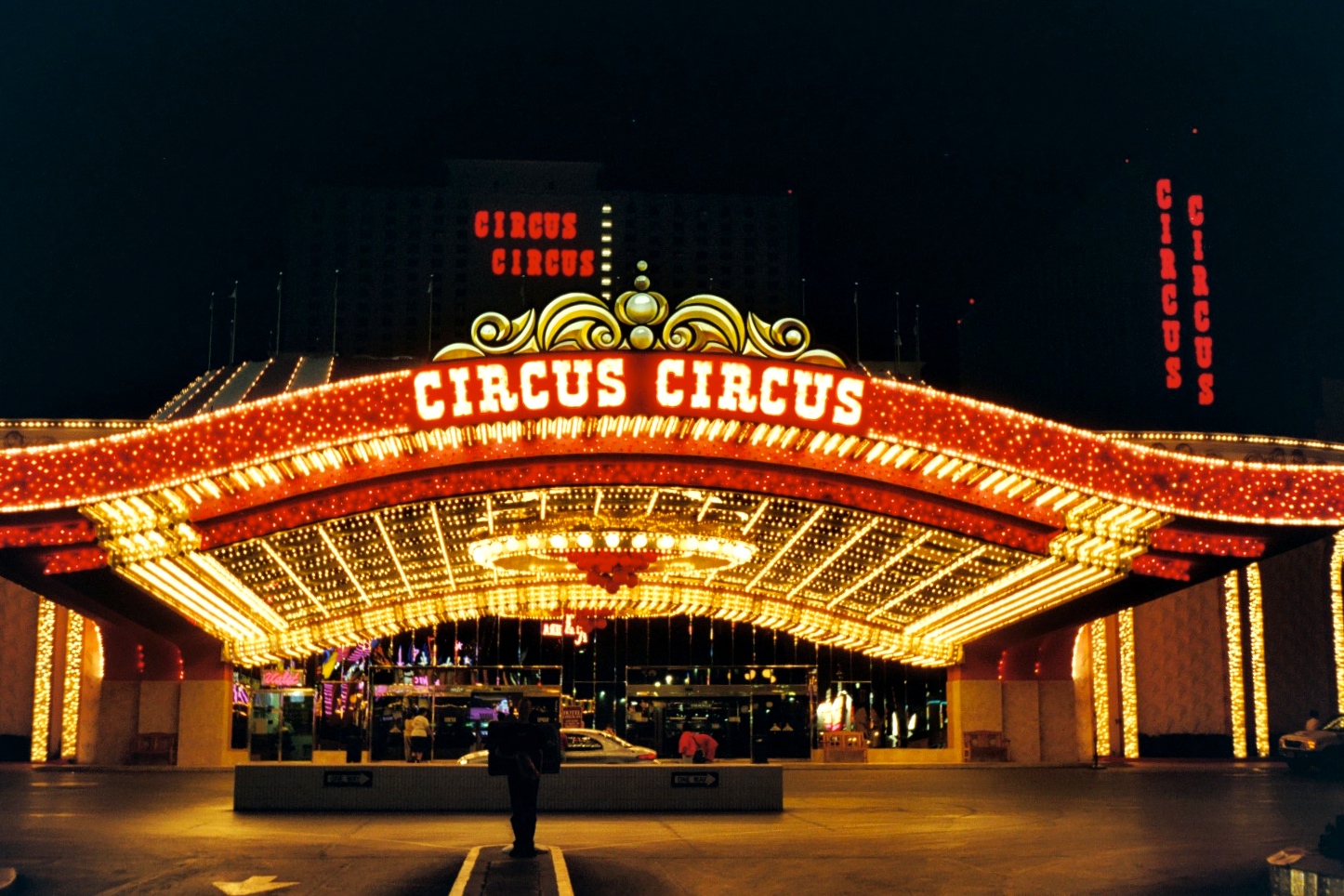 The heavily-lit canopy of Circus Circus hotel in Las Vegas, as featured in Fear and Loathing in Las Vegas.