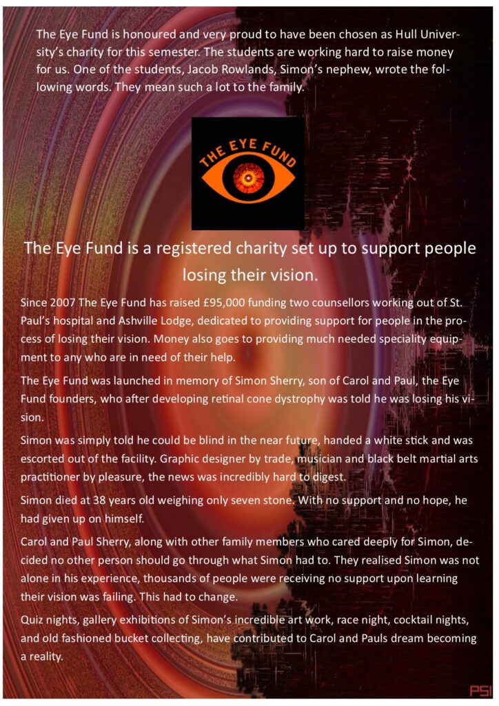 Poster about Hull University choosing The Eye Fund. Full text available on the page.
